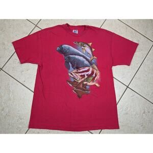 Vtg 90s Sea Life Ocean Shirt Sz XL Fish Manatees Grouper Ray Harlequin Nature
